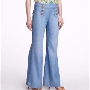 Anthropologie Wide Leg Chambray Sailor Pants